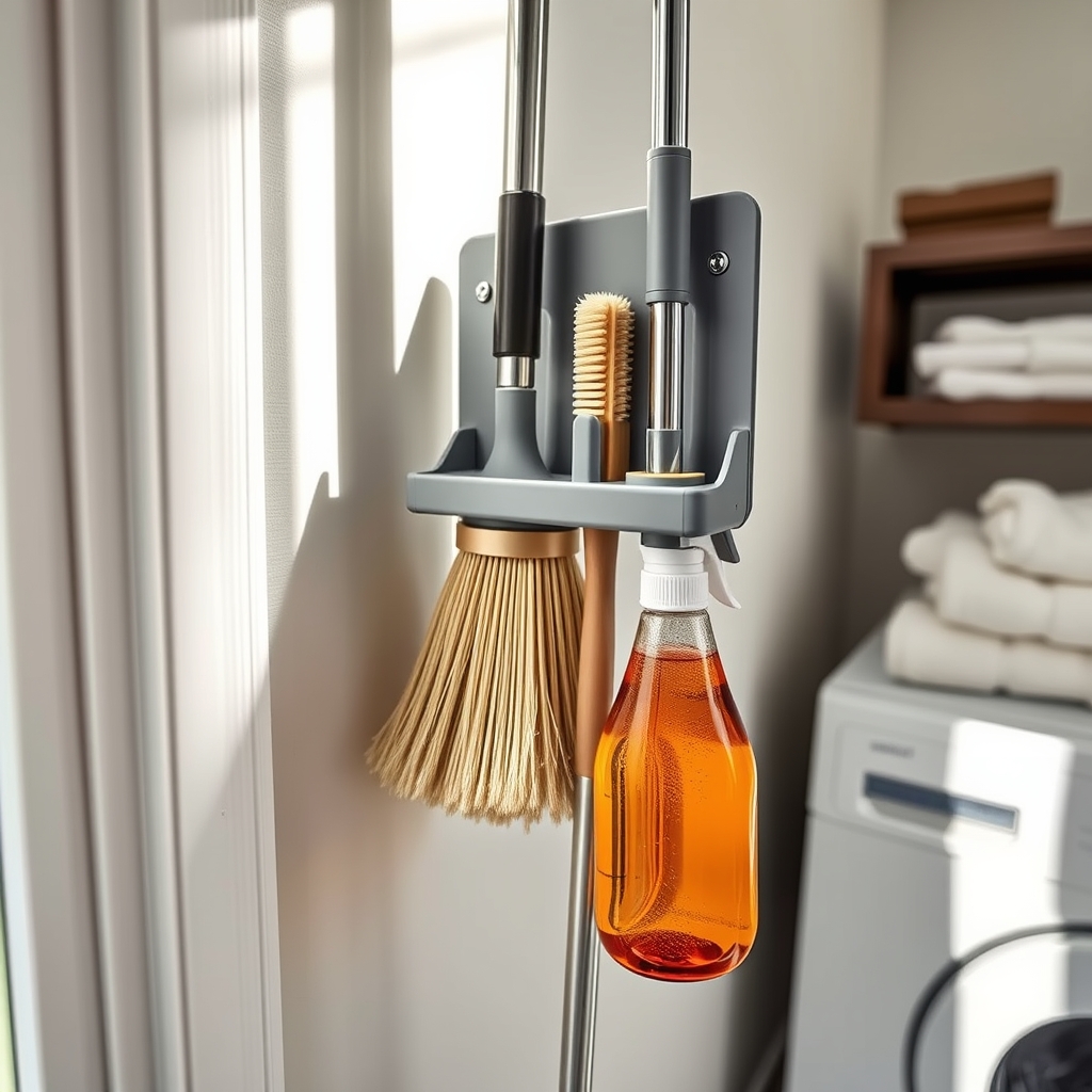 broom holder in action